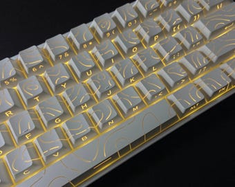 Shine through keycaps – Cherry Profile Black White Set, 97/133 Keys, 60, 65 75 Mechanical Keyboards, Sided Line Design, Anime PBT Keycaps