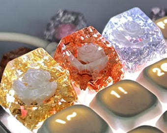 Resin Flower Keycap with Light Transmitting Design, Artisan Keycap for Mechanical Keyboard, Creative DIY Decor, Anime-Style