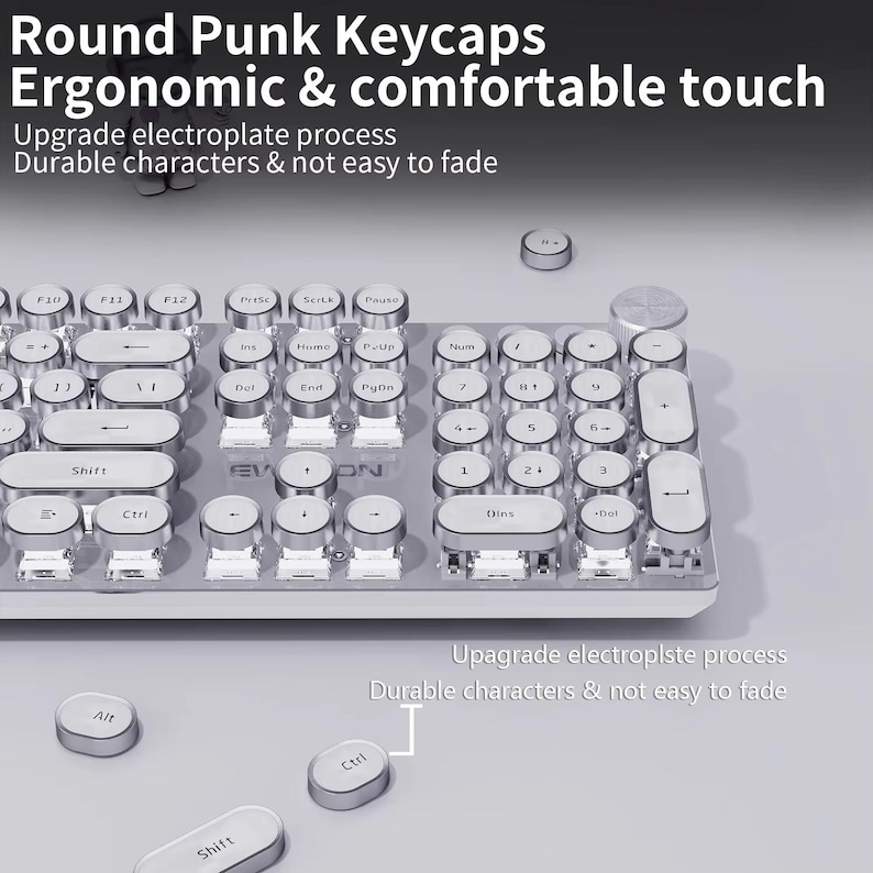 V20 Retro Typewriter Mechanical Keyboard 104 Round Keys, LED White ...