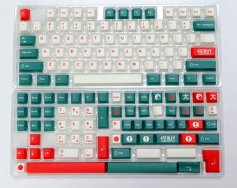 Retro Japanese Kaiju Keycap Set – Cherry Profile PBT ISO Custom Keycaps for 60% 87 104 Mechanical Keyboards | Artisan Keycaps