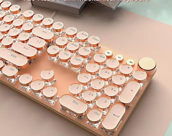 V20 Retro Schreibmaschine Mechanische Tastatur 104 Runde Tasten, LED Weiß Hintergrundbeleuchtung, Punk Gaming Tastatur mit Key-Wire Separation