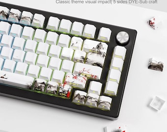 Plum Blossom PBT Tastenkappen-Set, seitlich bedrucktes Shine-Through-Profil für 75% mechanische Tastatur, Dye Sublimation Double Shot Keycaps