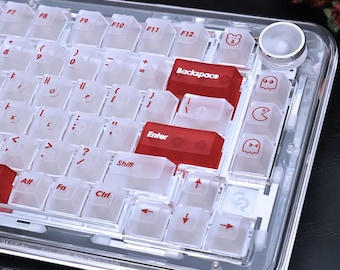 Korean Russian Hangul Keycaps 131 Keys, Frosted Matte Red Translucent Retro Set Aula75/99 Mechanical Keyboard, Shine Through, Anime Keycaps