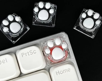 Set of 4 Handmade Black and White Cat Claw Resin Keycaps, Custom Artisan Mechanical Keyboard Keycaps, OEM Profile, MX Compatible