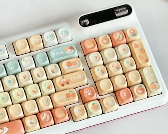 Orange Soda Tastenkappen-Set, 131 Tasten XOA-Profile PBT mit fünfseitiger Sublimation | Niedliche Tastenkappen für Mechanische Tastatur