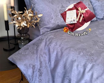 Jacquard Bettwäsche-Set - Lavendelgrau - 100% Baumwollsatin, Luxusbettwäsche, elegantes Damastmuster