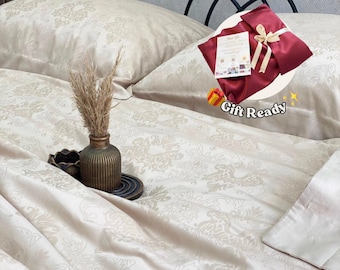 Damast Jacquard Baumwollsatin Bettwäsche Set - Luxusbettwäsche
