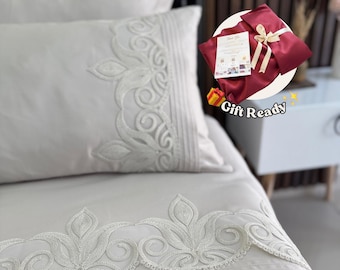 Französischer Spitzen Bettbezug: 100% Baumwollsatin Bettwäsche - Französischer bettbezug