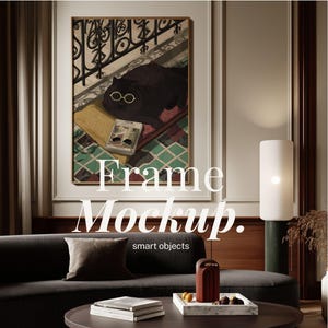 DIN A realistisch verticaal framemodel | Luxe moderne woonkamer interieur Photoshop Smart Object