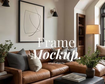 DIN Aフレーム 超リアルなファームハウスリビングルームフレームモックアップ PSD