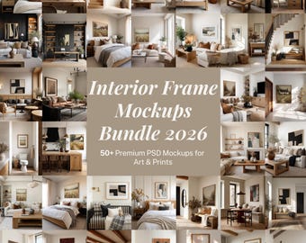 インテリアフレームモックアップバンドル2026 | アート＆プリント用PSDモックアップ50種類以上 | 売上アップ