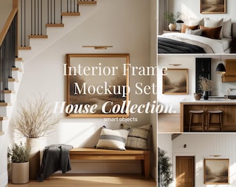 4つのインテリア1x1フレームモックアップバンドル | 1:1リアルホームシーンPSD、スマートオブジェクトフレーム