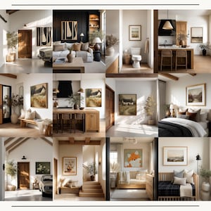 Paquete de maquetas de marcos (50 archivos PSD con objetos inteligentes) / Maqueta de arte mural para interiores en Photoshop / Póster de escena de habitación realista para impresión / Portafolio de vendedor de Etsy imagen 3