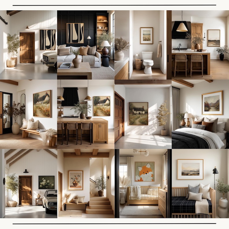 Paquete de maquetas de marcos (50 archivos PSD con objetos inteligentes) / Maqueta de arte mural para interiores en Photoshop / Póster de escena de habitación realista para impresión / Portafolio de vendedor de Etsy imagen 3