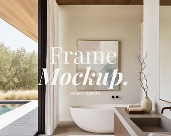 5x6 明るいヴィラのバスルーム（眺望あり）｜5:6 ゴールドフレーム モックアップ