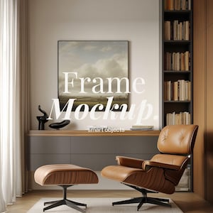 Fyrkantig rammodell 1x1 | Modern kontorsinredning med väggkonst i PSD | Photoshop Smart Object-mall för Etsy-säljare och fotografer