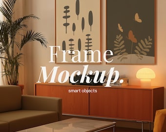 ダブルDIN レトロで居心地の良いリビングルームのフレームモックアップ