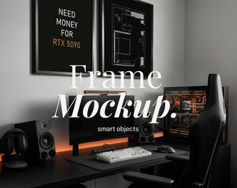 3x4サイズのゲーミングデスク2台設置例｜3:4フレームモックアップ（PSDファイル）