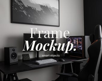 3x2 ハイエンド ゲーミングデスク セットアップ | 3:2 フレーム モックアップ (PSD ファイル)