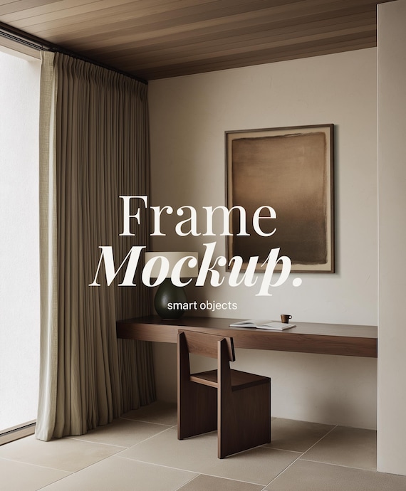 4x5 1x1 Frame Mockup PSD | Cozy Desk Poster Mockup | Modern Rustic Art Print Display | Smart Object Photo Frame Scene Template