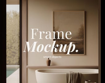 5x7 ヴィラバスルームフレームモックアップ | 5:7 リアルな室内シーン