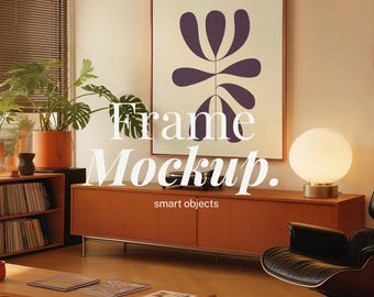 5x6 モダンポップレトロ居心地の良いリビングルーム | 5:6 縦型フレームモックアップ