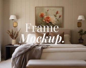 4x3 横長フレーム モックアップ | ベージュパネル付き 4:3 寝室