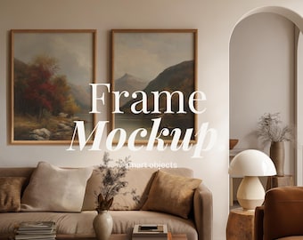 ダブル5x7クラシックヴィンテージリビングルームフレームモックアップ | 5:7ウォームニュートラルインテリアPSD