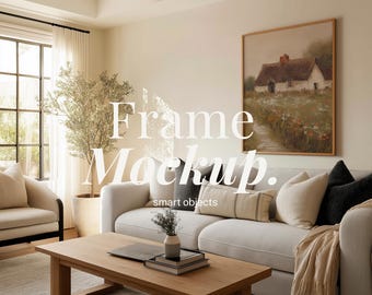 3x4 リビングルームフレームモックアップ | 3:4 アートワークディスプレイ (PSD ファイル)