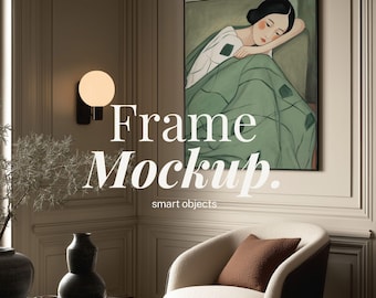 DIN A Vertical Frame Mockup Luxury corner | Luxury Neutral Living Room Interior PSD