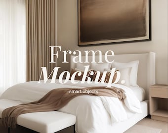 4x3 大型横長フレーム モックアップ | 4:3 ミニマリスト アースカラー ベッドルーム