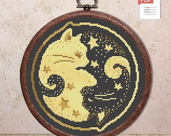 Padrão de ponto cruz de gatos dormindo Yin e Yang #cat001