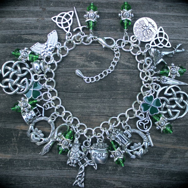 Celtic Theme Charm Bracelet - Irish Mythology - Celtic Folklore - St. Patricks Day - Legends - Leprechaun - Fairy Tales - Custom Jewelry