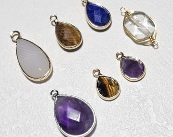 Facettierte Edelstein-Kristallanhänger | Gebänderter Achat, Tigerauge, Amethyst, Lapis Lazuli Bergkristall | Schmuck Zubehör