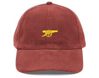 Gunners Gold Cannon Embroidery  Corduroy Cap: Arsenal Football Fan Retro Vintage Style Gift
