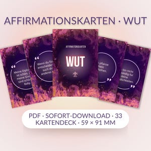 Affirmation cards for women · Anger · 32 cheeky cards for self-reflection & setting boundaries (A6 PDF, printable)