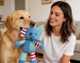Blue Elephant Dog Toy, Calming Pillow, Quacking Sound for Indoor Dogs(11X9.4in)