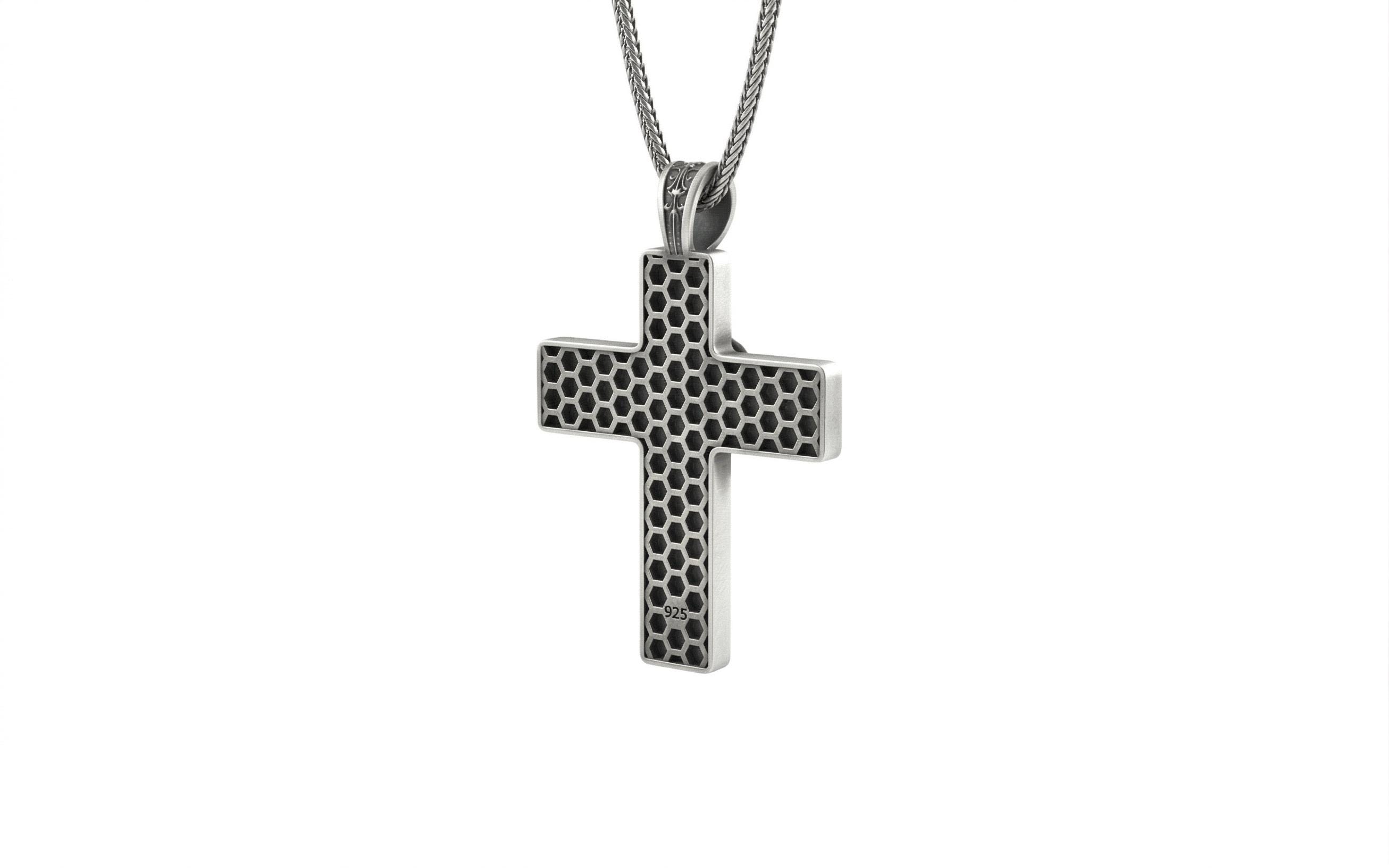 Sterling Silver Floral Cross Pendant Necklace Rose Engraved Christian ...