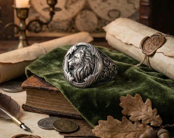 Lion Head Ring: Oxidized Sterling Silver Men's Jewelry