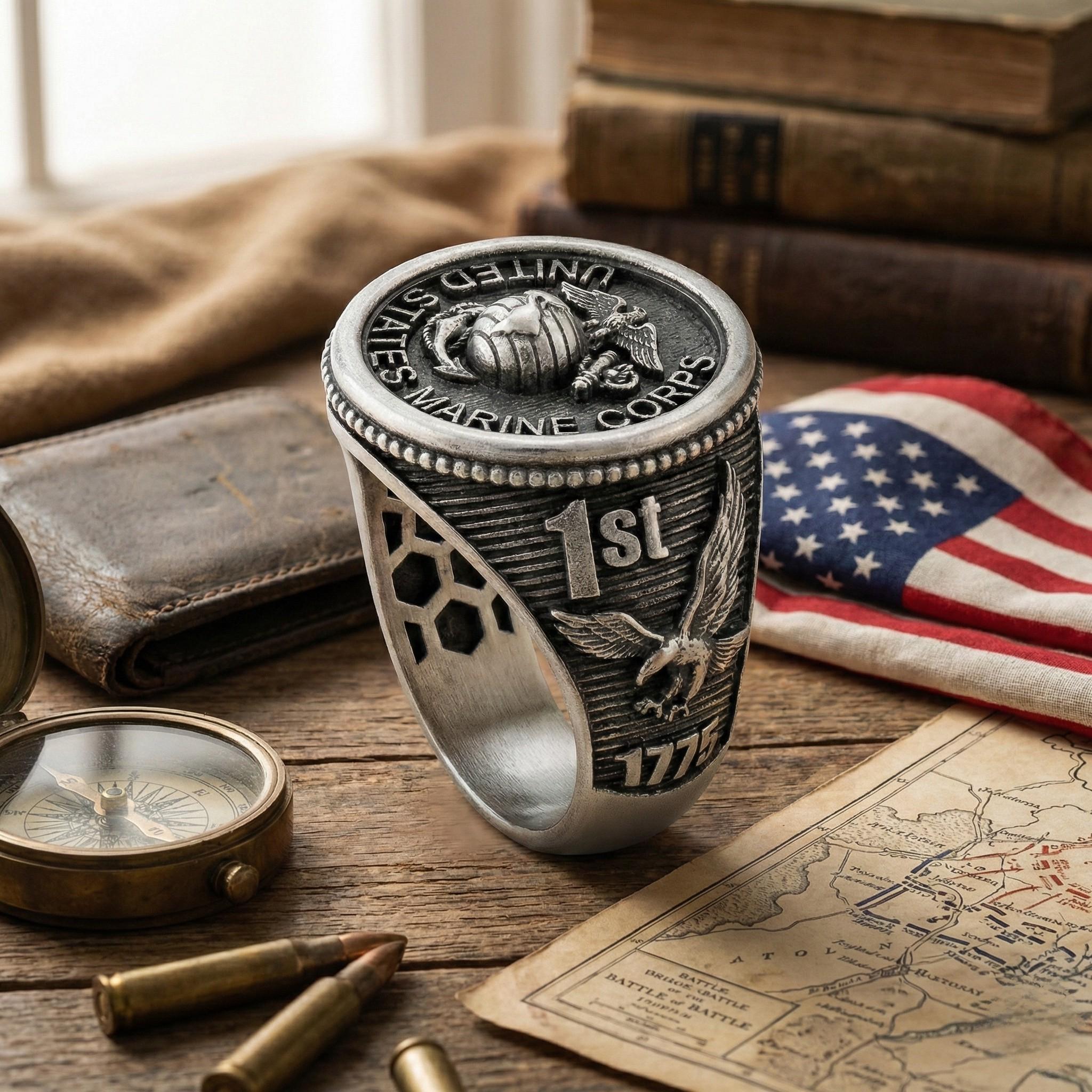 thumbnail interactive-video image 1 of Veteran VET Signet Ring – Stainless Steel 316L – Black & Silver – Handmade – Biker Jewelry SR102 1 of 3