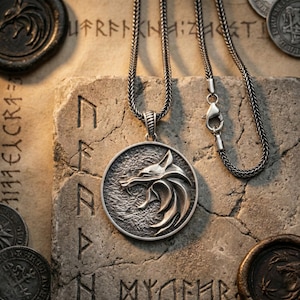 Sterling Silver Witcher Wolf Necklace - Gothic Handmade Oxidized Pendant