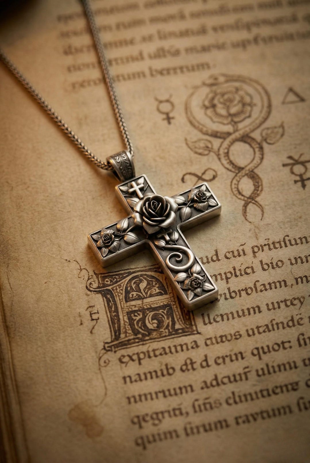 Sterling Silver Floral Cross Pendant Necklace Rose Engraved Christian ...
