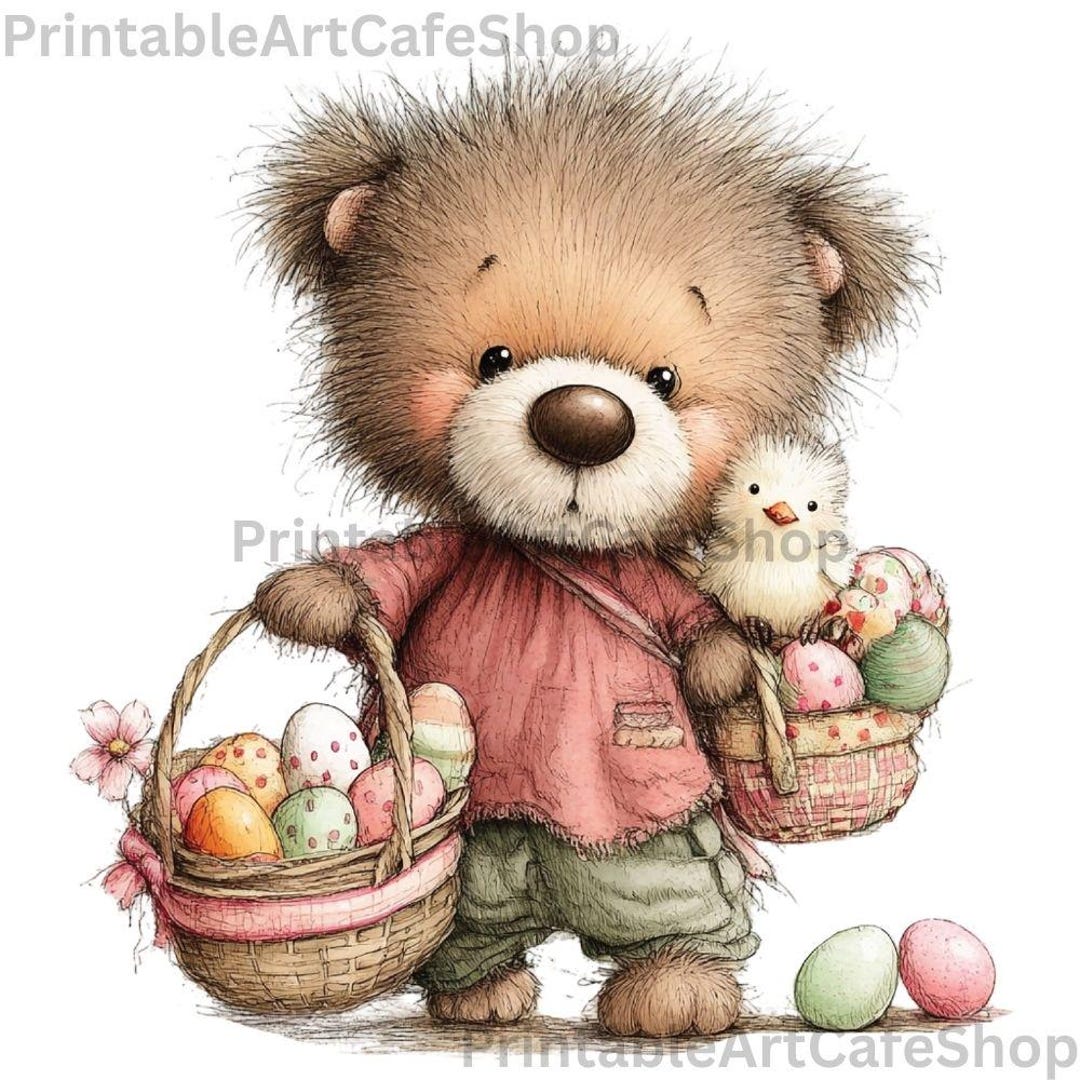 Whimsical Easter Teddy Bear Clipart Watercolor PNG Transparent 300DPI ...