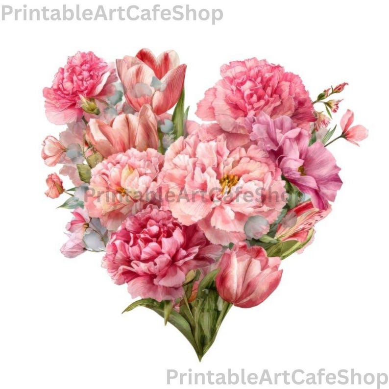 Valentine Flower Hearts Clipart Watercolor PNG Romantic Floral Love ...