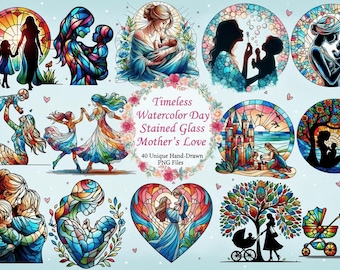 Mother’s Day Stained Glass Silhouette Clipart Colorful PNG Transparent 4096px Emotional Art