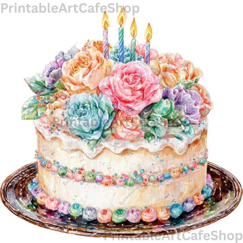 Birthday Cake Clipart Set Watercolor PNG 4000px Transparent Party ...