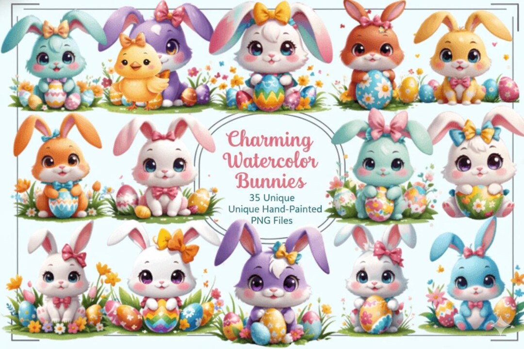 Floral Easter Bunny Clipart Bundle Watercolor PNG 5000px Spring Kids ...