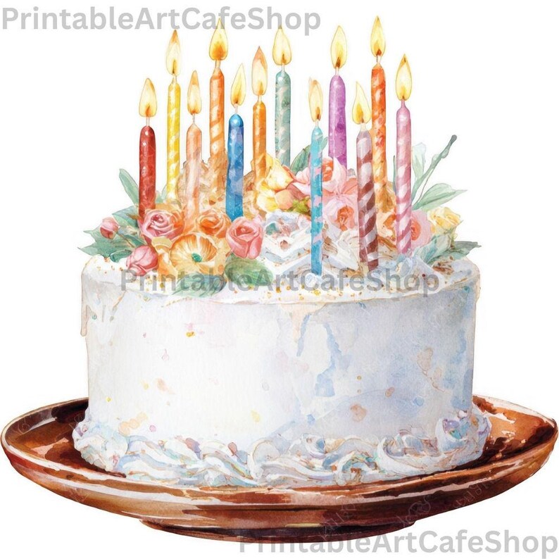 Birthday Cake Clipart Set Watercolor PNG 4000px Transparent Party ...