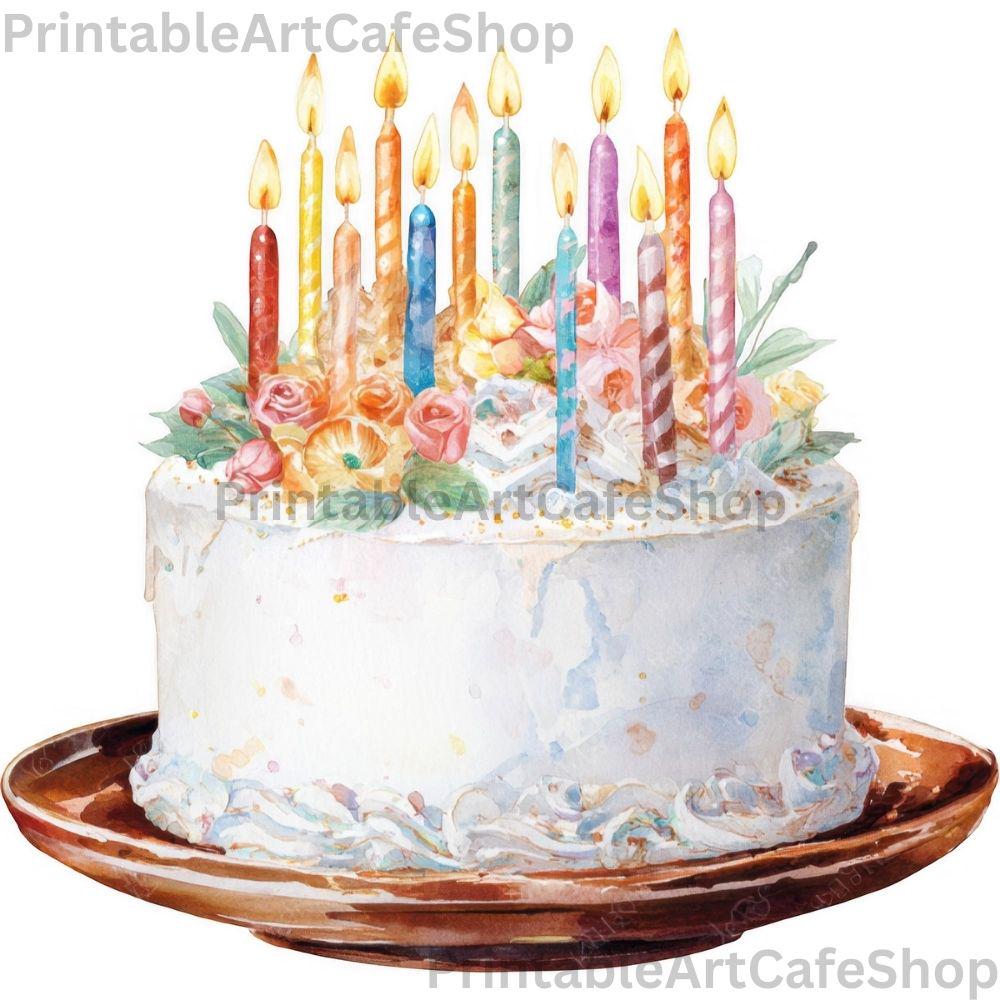 Birthday Cake Clipart Set Watercolor PNG 4000px Transparent Party ...