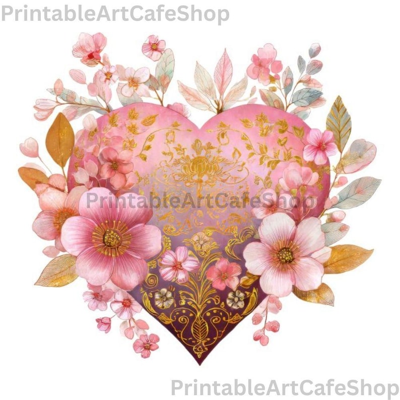 Valentine Flower Hearts Clipart Watercolor PNG Romantic Floral Love ...
